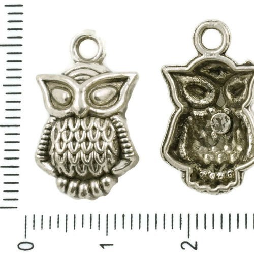 6pcs antique ton argent grand hibou oiseau animal halloween charmes tchèque métal conclusions 13mm x sku-37248