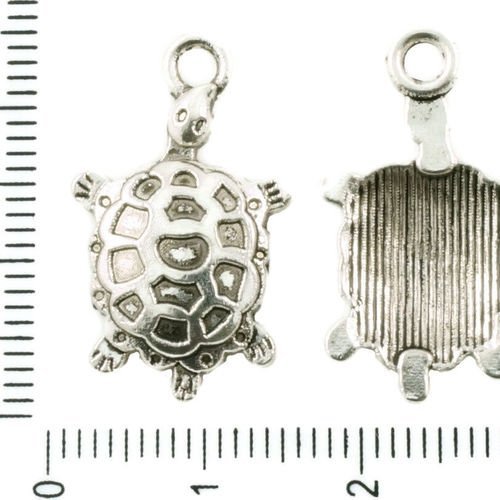 8pcs antique ton argent tortue animal charmes tchèque métal conclusions 14mm x 24mm sku-37254