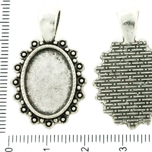 4pcs antique ton argent de forme ovale pendentif cabochon de lunette de paramètres vide tiroir en mé sku-37266