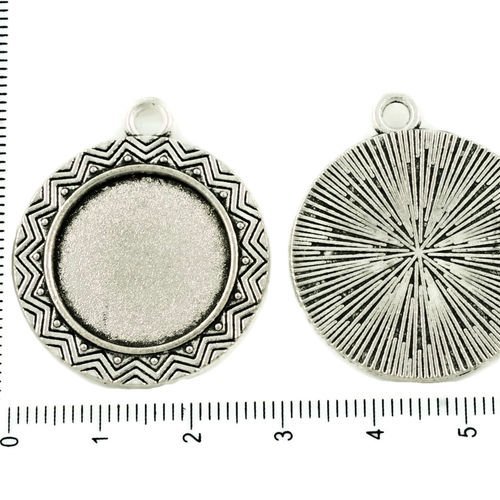 2pcs antique ton argent grand pendentif rond cabochon paramètres aztèque lunette vide tiroir en méta sku-37280