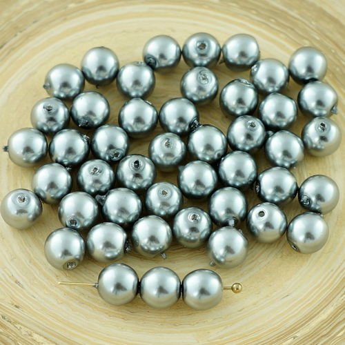 40pcs argent imitation de perles de verre tchèque rondes 6mm sku-29138