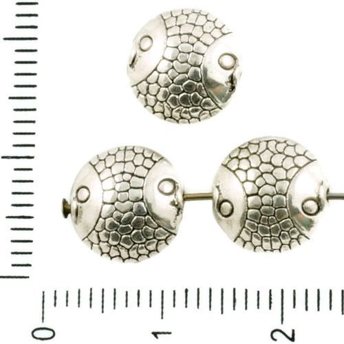 10pcs antique ton argent rond plat soufflé pièce de poisson marin de la mer de perles des deux côtés sku-37346