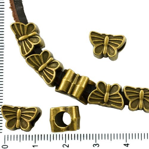 6pcs bronze antique ton gros trou de papillons européens animal curseur perles pandora style 12mm x  sku-37400