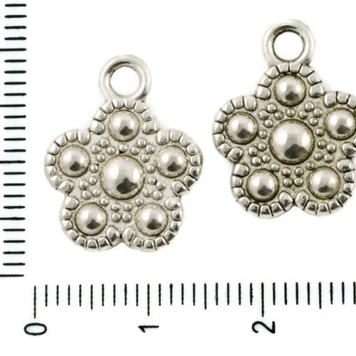 10pcs argent antique fleur ton plat bobo pendentifs charms tchèque métal conclusions 14mm x 17mm sku-37414