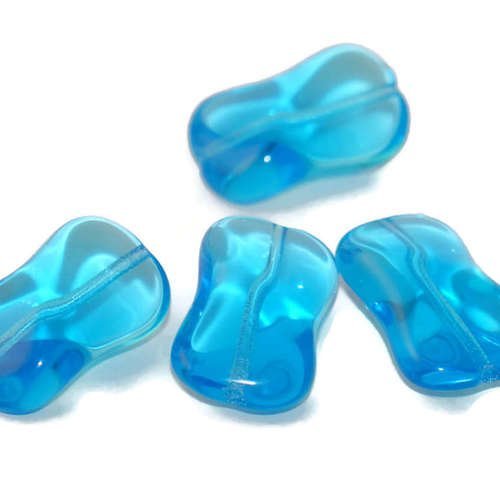 Bleu cristal de verre tchèque agité rectangle perles ovales vague bohème 18mm x 11mm 6pcs sku-16941