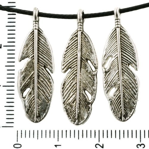 8pcs antique ton argent de grandes longues plumes d'oiseaux des deux côtés pendentifs charms tchèque sku-37432