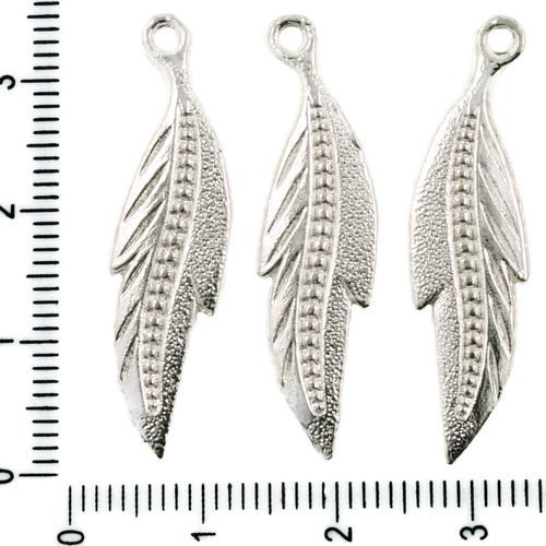 10pcs argent antique ton grand longue plume d'oiseau de la feuille pendentifs charms tchèque métal c sku-37435