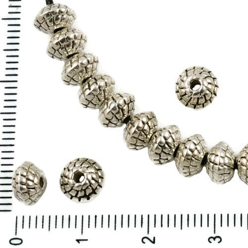 20pcs antique ton argent petite entretoise rondelle ronde cordon tricoté rayé bicone perle tchèque m sku-37467