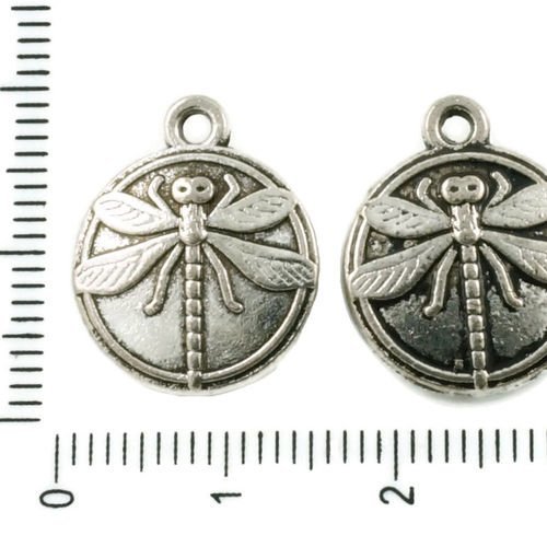 4pcs antique ton argent libellule insectes les animaux des deux côtés pendentifs charms tchèque méta sku-37502