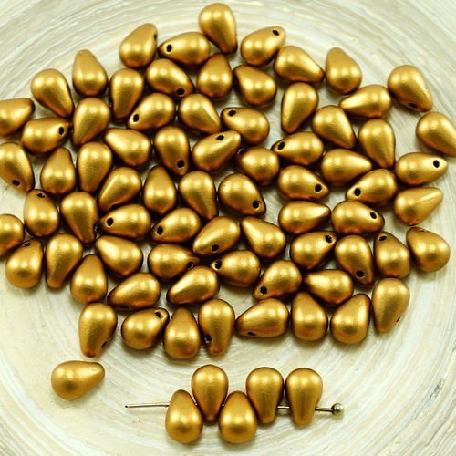 40pcs mat bronze or verre tchèque petite larme perles de 4 mm x 6 mm sku-27289
