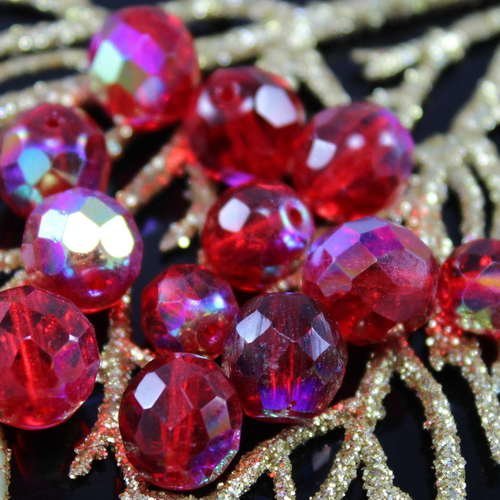 Mélanger clair ab-rouge tchèque facettes feu poli ronde perles de verre 12mm 20g environ 20pcs sku-18203