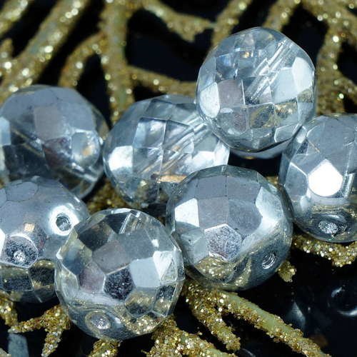 10pcs gros cristal d'argent de la moitié tchèque en verre à facettes perles rondes d'incendie poli 1 sku-19435