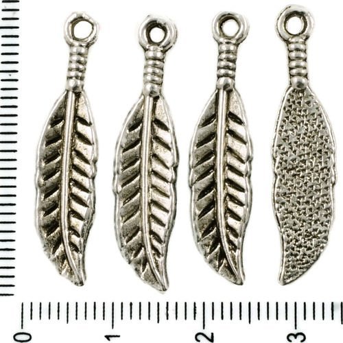 14pcs antique ton argent de plumes d'oiseaux pendentifs charms tchèque métal conclusions 7mm x 31mm sku-37427