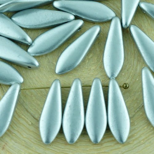 30pcs métallique mat aluminium argent poignard plat de feuilles de verre tchèque perles 5mm x 16mm sku-34456