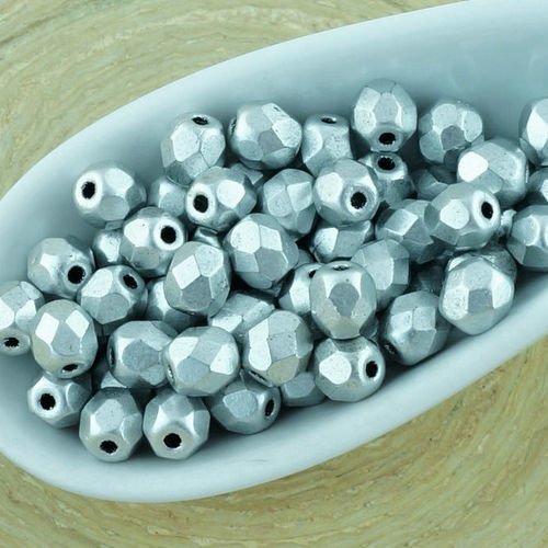 100pcs mat métallisé aluminium argent ronde à facettes feu poli entretoise tchèque perles de verre d sku-34524