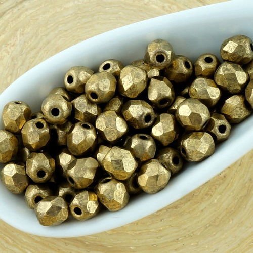 100pcs mat métallisé or bronze ronde à facettes feu poli entretoise tchèque perles de verre de 4mm sku-34528