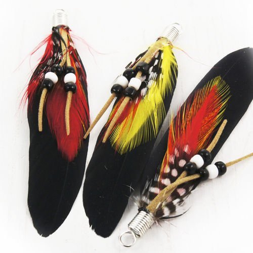 4pcs naturelles de longue noir-jaune-rouge plume âgés argent platine caution charme de semences de p sku-38436