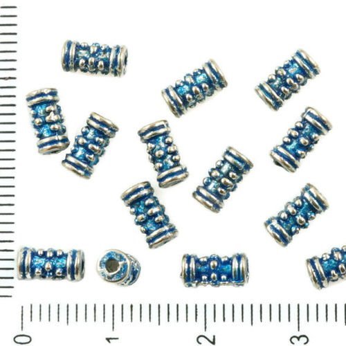 40pcs antique ton argent bleu patine laver de petites entretoise parsemée de rayures tube de perles  sku-36268