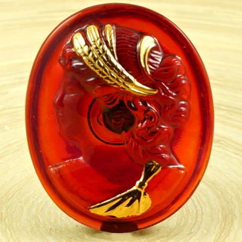 1pc cristal rouge femme en or face camée style grec à la main tchèque bouton de verre de grande tail sku-36019