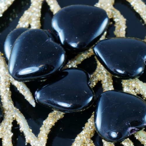 Noirs opaques verre tchèque coeur perles valentines 11mm 14pcs sku-19163