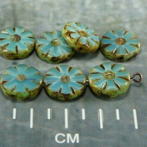 Picasso bleu turquoise de table de fleurs coupées plat pièce de monnaie d'opale verre tchèque perles sku-26413