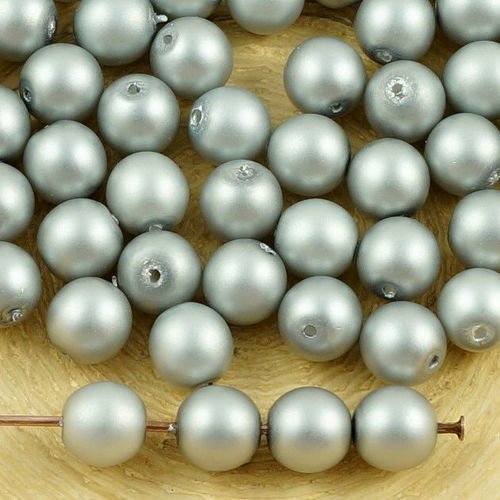 40pcs argent perle d'imitation mat ronde druk entretoise de semences de verre tchèque perles de 6mm sku-35640
