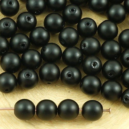 40pcs noir mat perle ronde druk entretoise de semences de verre tchèque perles de 6mm sku-35654