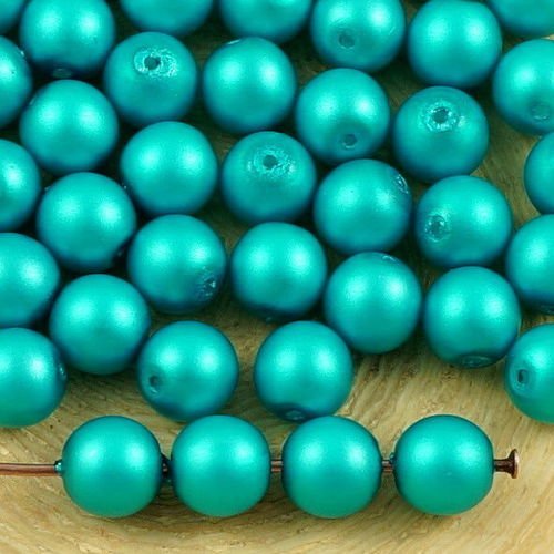 40pcs turquoise mat imitation de perles rondes druk entretoise de semences de verre tchèque de 6mm sku-35655