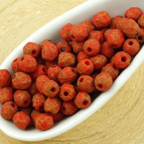 100pcs mat corail rouge en terre cuite bronze ronde à facettes feu poli entretoise tchèque perles de sku-35662