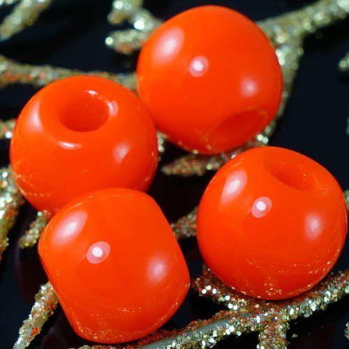 Opaque orange vif halloween tchèque en verre grand trou perles européen charm perle 10mm x 12mm 6pcs sku-18409