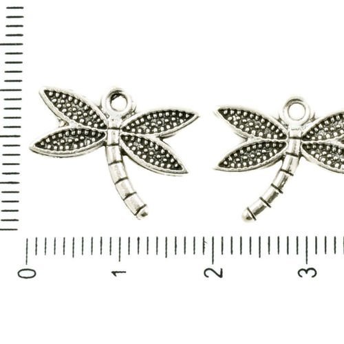 12pcs antique ton argent grande libellule insecte animal charmes tchèque à deux faces en métal concl sku-37251