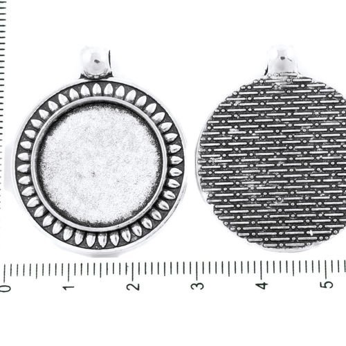 2pcs antique ton argent grand pendentif rond cabochon paramètres de la feuille lunette vide tiroir e sku-37292
