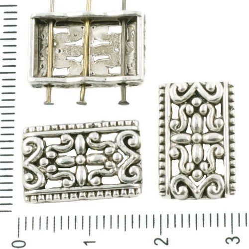 8pcs antique ton argent rectangle creux de la fleur curseur de la barre d'espacement des billes de 3 sku-37332