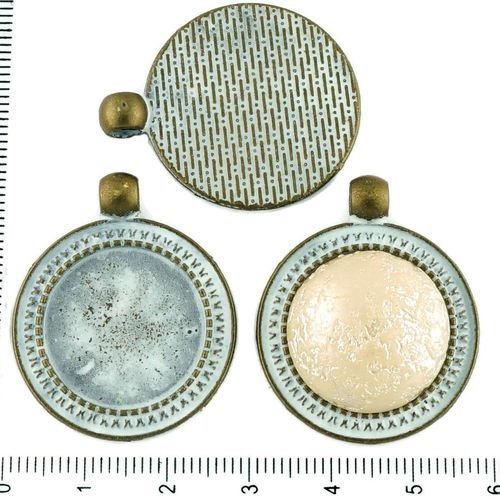 2pcs tchèque blanche mate patinée bronze antique ton grand pendentif rond cabochon de paramètres vid sku-34201