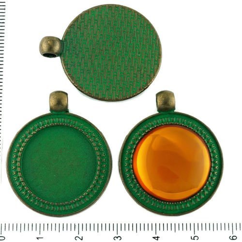 2pcs tchèque vert turquoise patine bronze antique ton grand pendentif rond cabochon de paramètres vi sku-34204