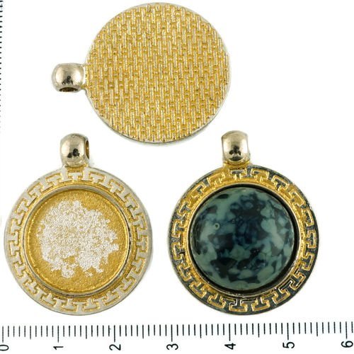 2pcs tchèque mat or patine antique ton argent pendentif rond cabochon paramètres grec lunette vide t sku-34283