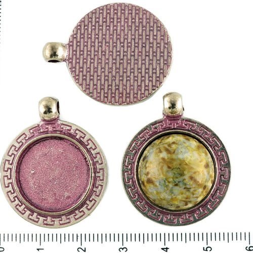 2pcs tchèque valentine rose patine antique ton argent pendentif rond cabochon paramètres grec lunett sku-34284