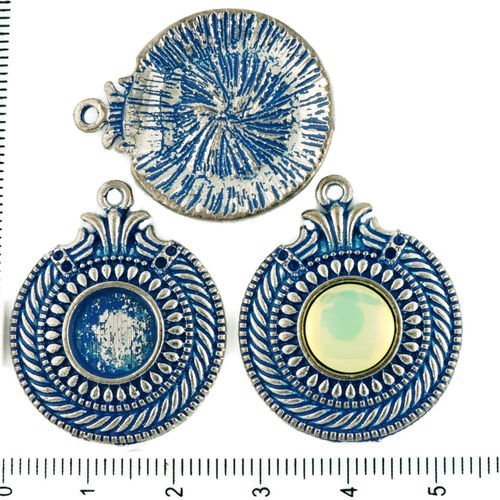 2pcs tchèque bleu patine antique ton argent pendentif rond cabochon paramètres de l'egypte lunette v sku-34303
