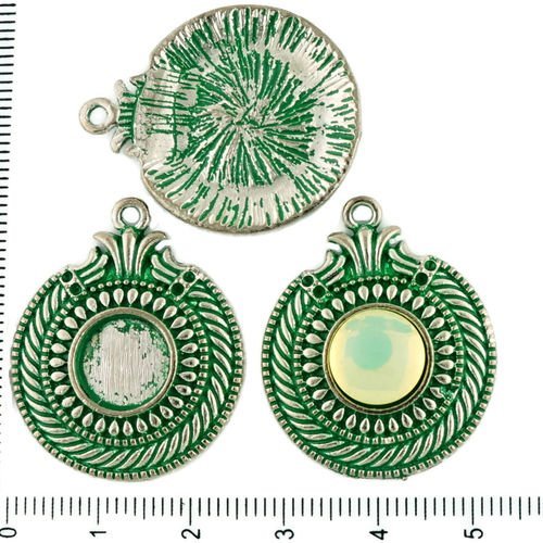 2pcs tchèque vert turquoise patine antique ton argent pendentif rond cabochon paramètres de l'egypte sku-34306