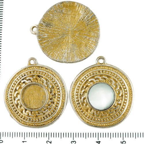 2pcs tchèque mat or patine antique ton argent pendentif rond cabochon paramètres grec lunette vide t sku-34312