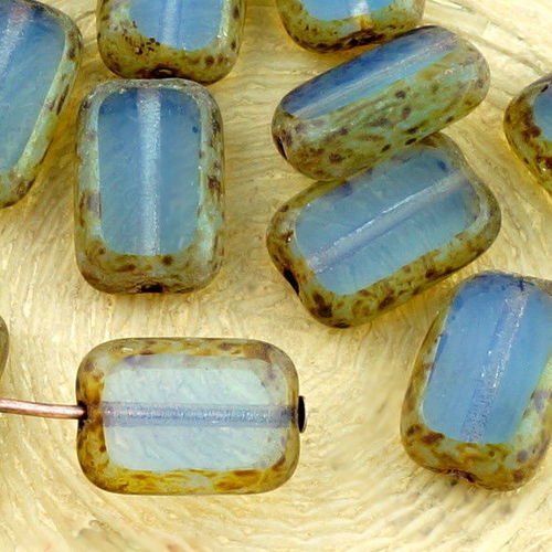8pcs picasso opale cristal bleu travertin brun table de découpe à plat rectangle de verre tchèque pe sku-34357