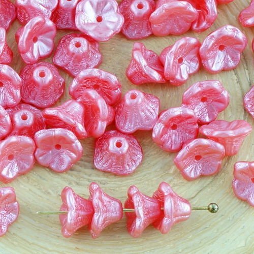 40pcs pastel perle de lumière rouge corail valentine rose petite cloche fleur de bouchons de verre t sku-34378