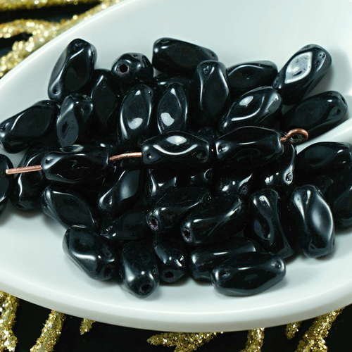 Petit noir opaque verre tchèque bouclés agité tube de perles de prime d'halloween 9 mm x 4.5 mm 50pc sku-21470
