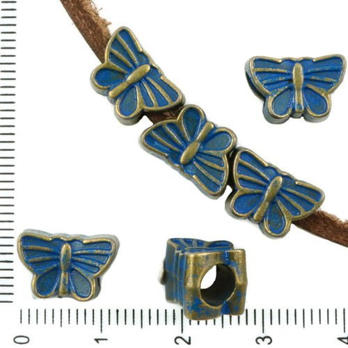 6pcs bronze antique tons de bleu patine laver de grandes trou de papillons européens animal curseur  sku-37155