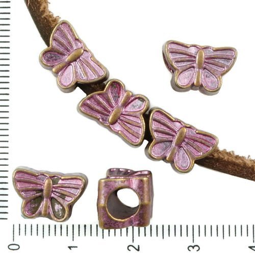 6pcs bronze antique ton rose patine laver de grandes trou de papillons européens animal curseur perl sku-37156