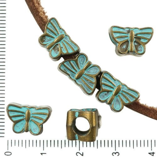6pcs bronze antique ton bleu turquoise patine laver de grandes trou de papillons européens animal cu sku-37158