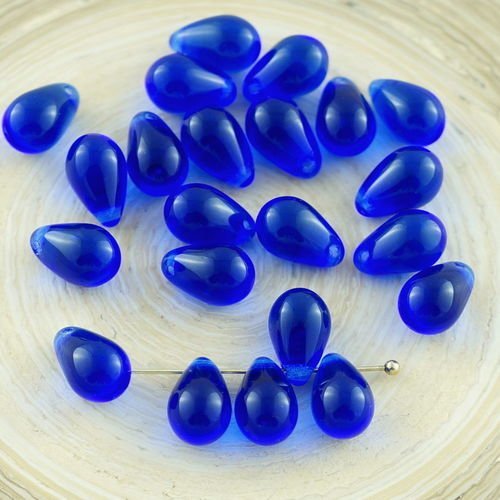 20pcs crystal dark bleu saphir clair verre tchèque en forme de larme des billes de 6 mm x 9 mm sku-28974