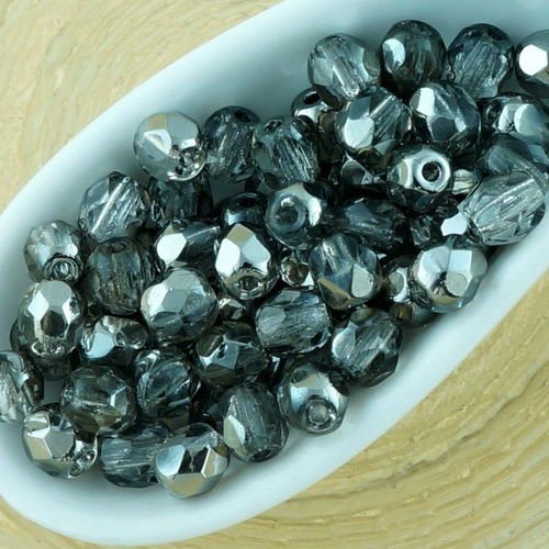 100pcs cristal clair metallic dark silver chrome demi-rond à facettes feu poli petite entretoise tch sku-33155