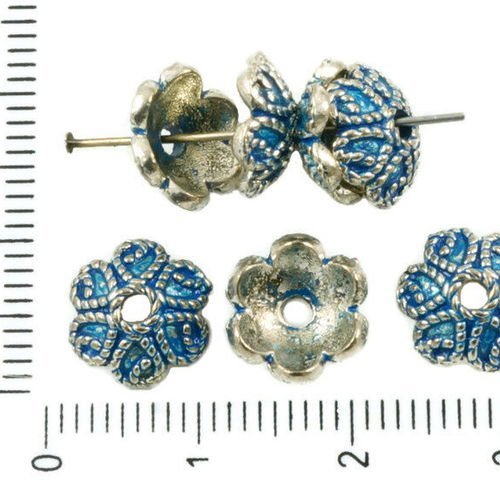 20pcs antique ton argent bleu patine laver grosse perle pompon bouchon de fleur de corde rayé ronde  sku-36500