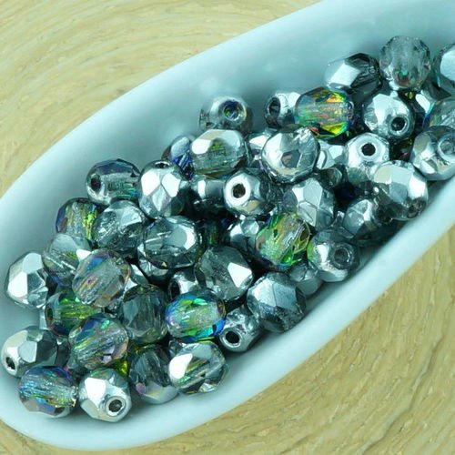 100pcs cristal dichroïque vitrail vert metallic silver demi-rond à facettes feu poli petite entretoi sku-33176
